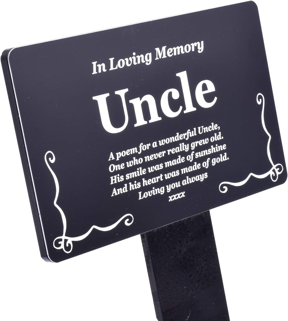 Uncle Memorial Plaque with Stake, Black & White Acrylic, Outdoor Waterproof Grave Marker, Garden Tribute, 142 x 242 mm - Image 5