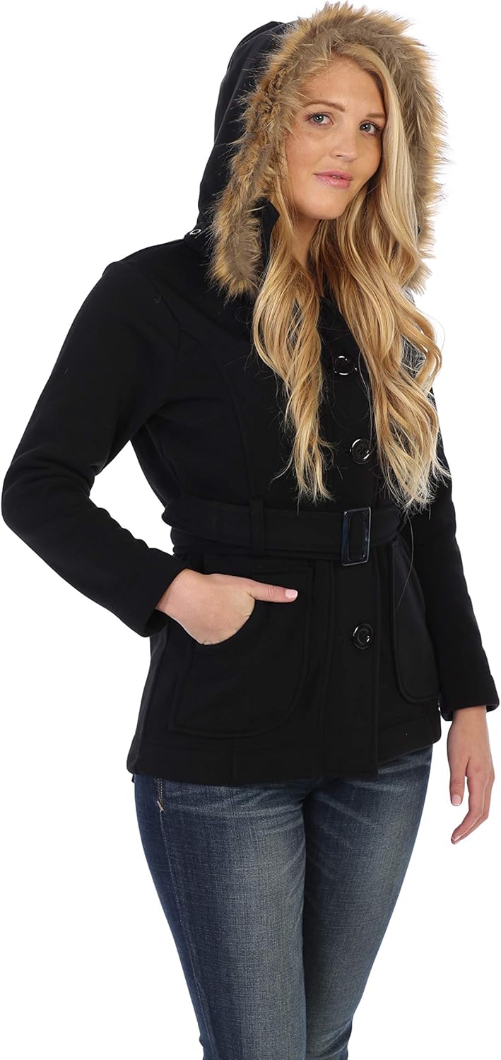 black fur hood coat with belt