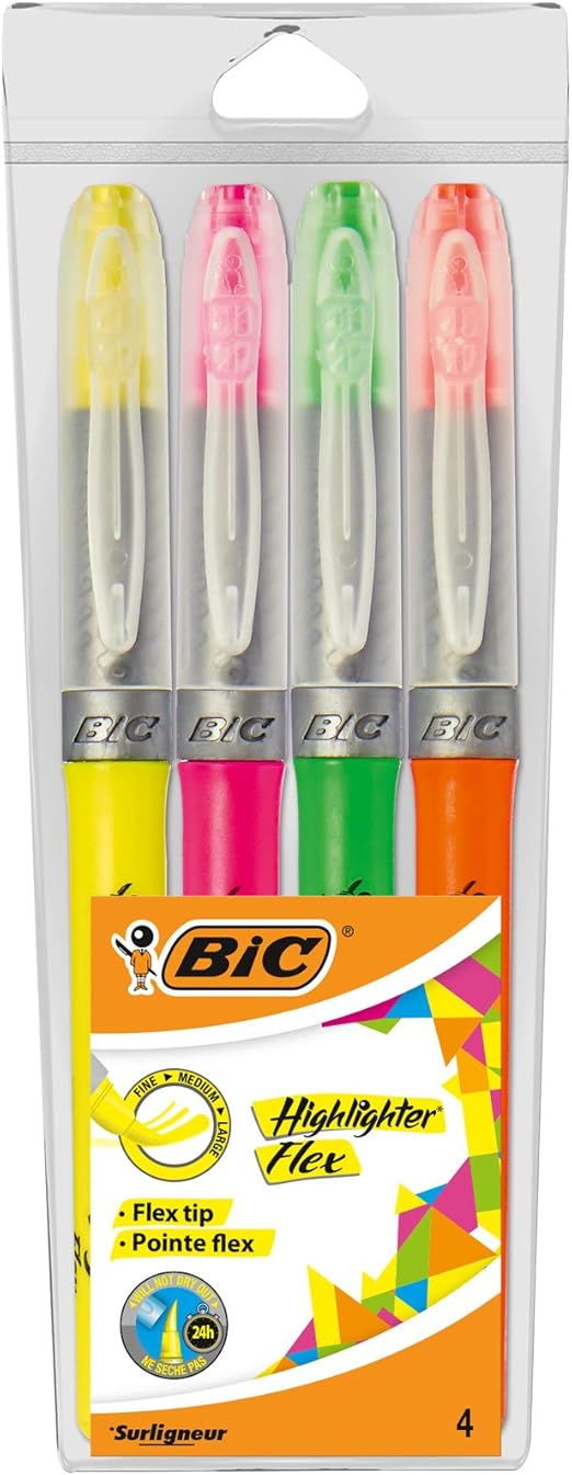 BIC Highlighters Flex Assorted Fluorescent Colours, Pack