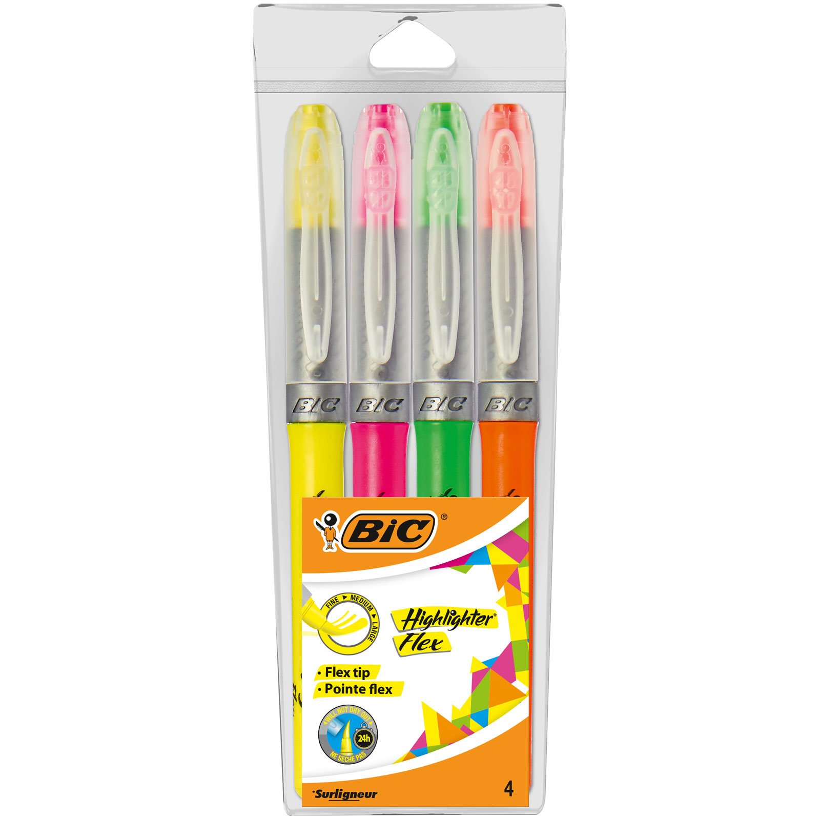 BIC Highlighters Flex Assorted Fluorescent Colours 4 Pack