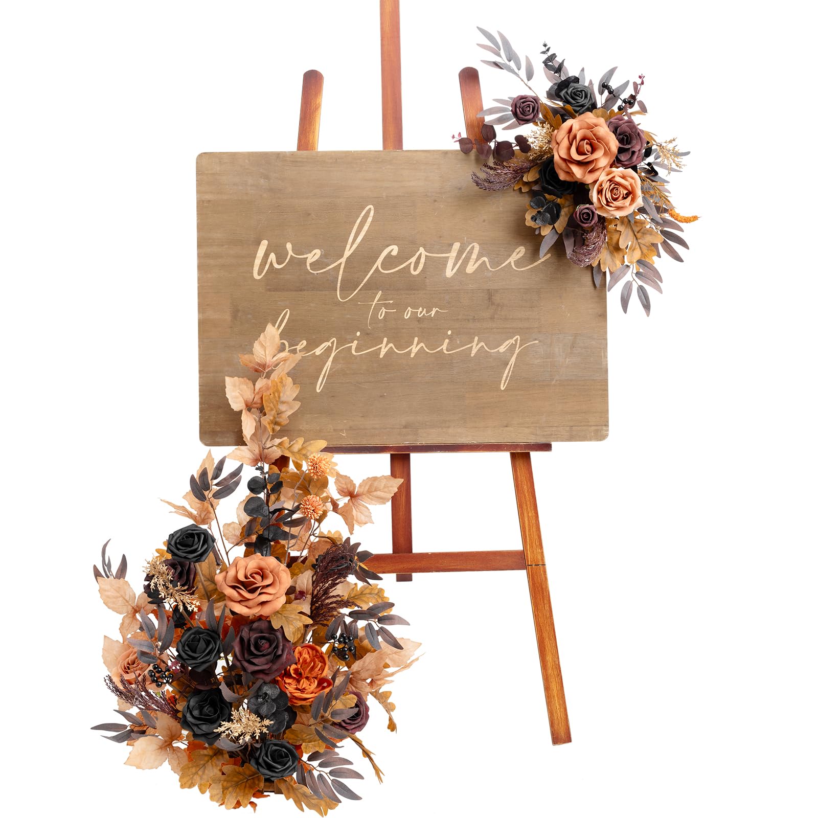 Photo 1 of ***(PARTS ONLY/ MAJOR DAMAGE/ NON FUNCTIONAL)*** Ling's Moment Wedding Floral Swag Welcome Sign Artificial Flowers Backdrop Garland Black Terracotta Orange for Ceremony Reception 