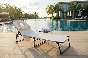 450lbs Heavy Duty Tanning Chair, Folding Beach Lounge Chair with Face Hole & Removable Pillow, Adjustable Patio Chaise with C