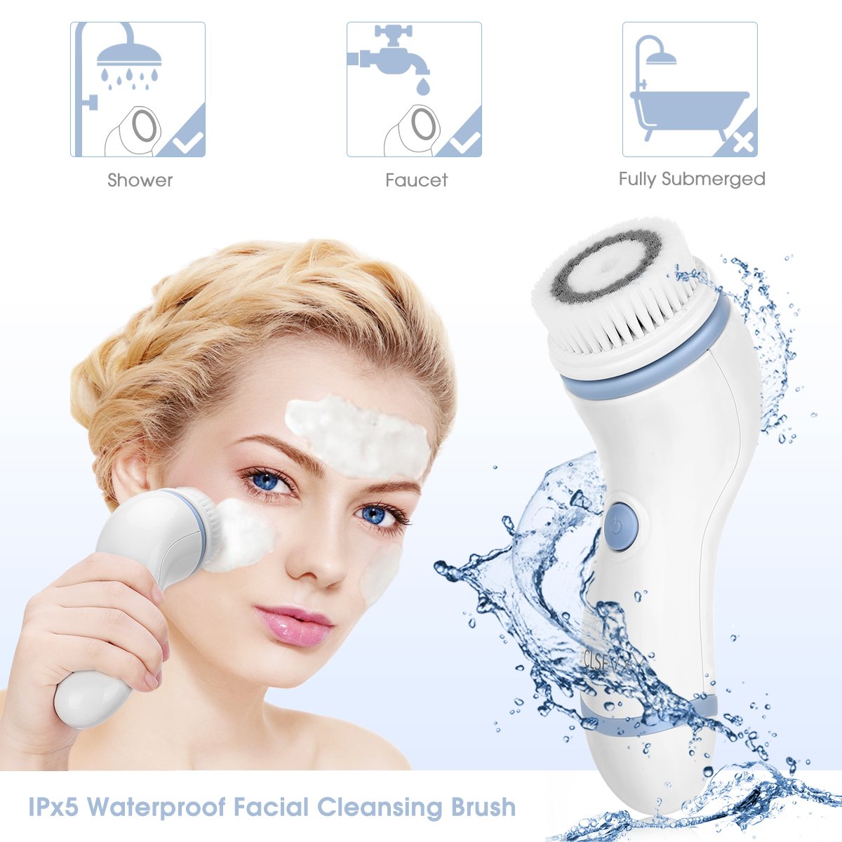 Facial Cleansing Brush, Waterproof Face Spin Brush Set with 4 Exfoliating Brush Heads - Complete Face Spa System by CLSEVXY - Advanced Microdermabrasion for Gentle Exfoliation and Deep Scrubbing: Beauty
