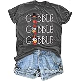 Gobble Thanksgiving T Shirt for Women Turkey Graphic Tees Shirt Casual Short Sleeve Thankful Family Tshirt Tops
