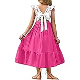 Arshiner Girls Summer Tie Back Dress Tween Boho Casual Square Neck Flutter Sleeve Maxi Dresses with Pockets