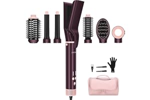 7-in-1 Hot Air Styler, PARWIN PRO BEAUTY Dual Voltage MaxAIR 2.0 Multi-Styler Set, 110,000RPM High Speed Hair Dryer Brush with Air Hair Straightener, 1.1 Inch Auto-Wrap Curlers, Jasper Plum