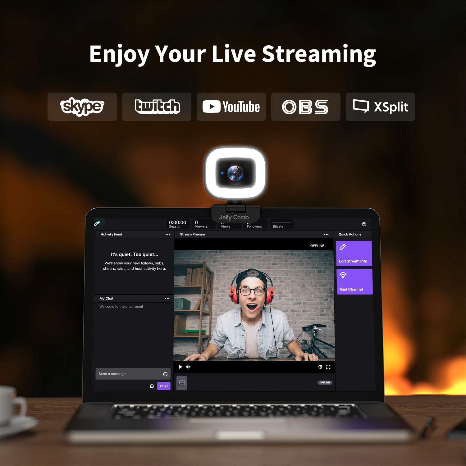 60FPS Webcam with Ring Light, Jelly Comb Auto-Focus HD 60FPS, 1080P Web Camera with Dual Microphone and Privacy Cover for YouTube, Skype, Zoom, Twitch, OBS, Xsplit and Video Calling, W15 : Electronics