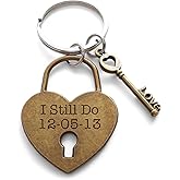 Custom Bronze Key and Lock Charm Keychain with Initials, Couples Anniversary Gift Keychain
