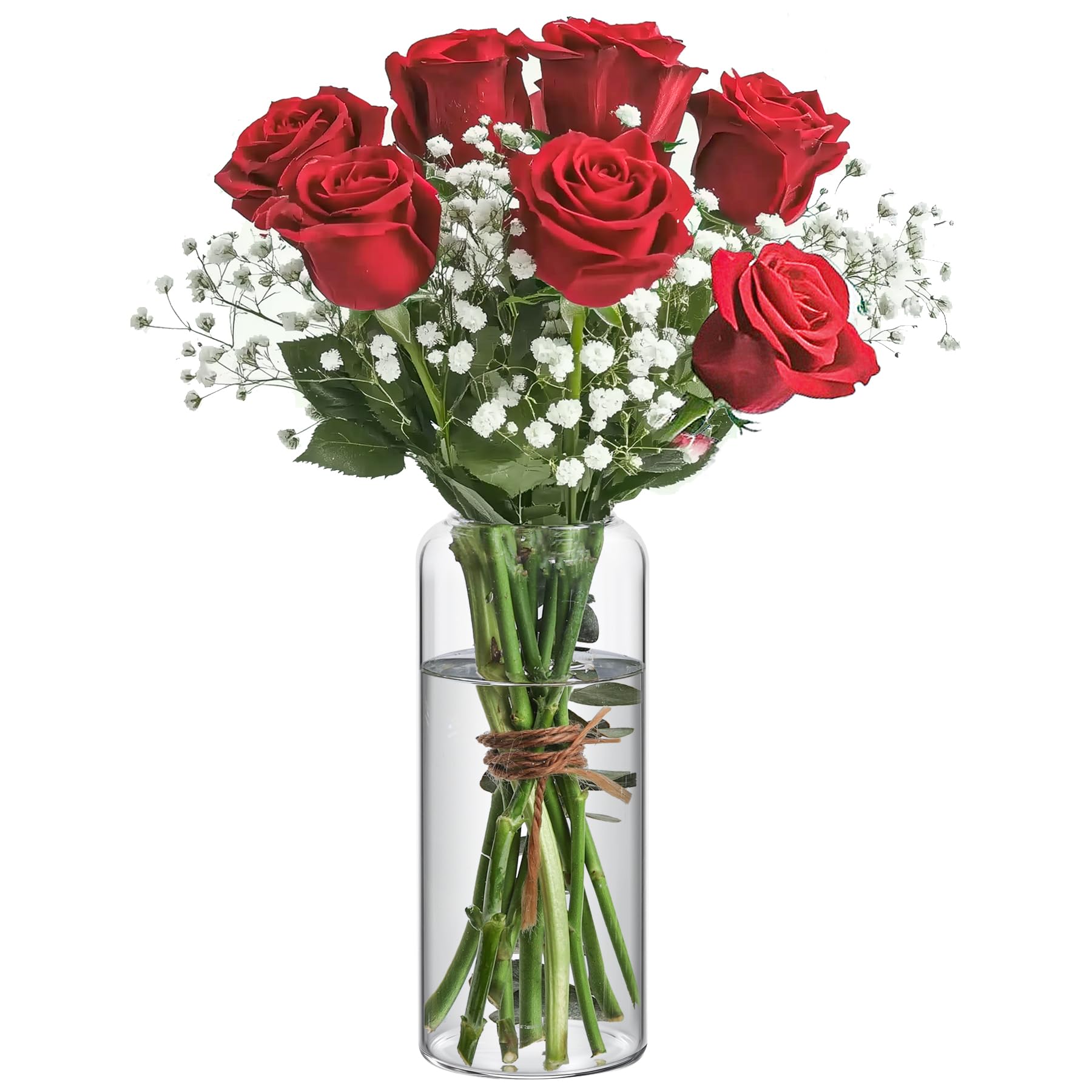 Photo 1 of ComSaf Glass Flower Vase, 8 Inch Tall Bud Vases, Home Decor Vases for Centerpiece for Living Room and Bedroom, Decorative Vases for Wedding, Valentines' Day, Mother's Day (Clear)