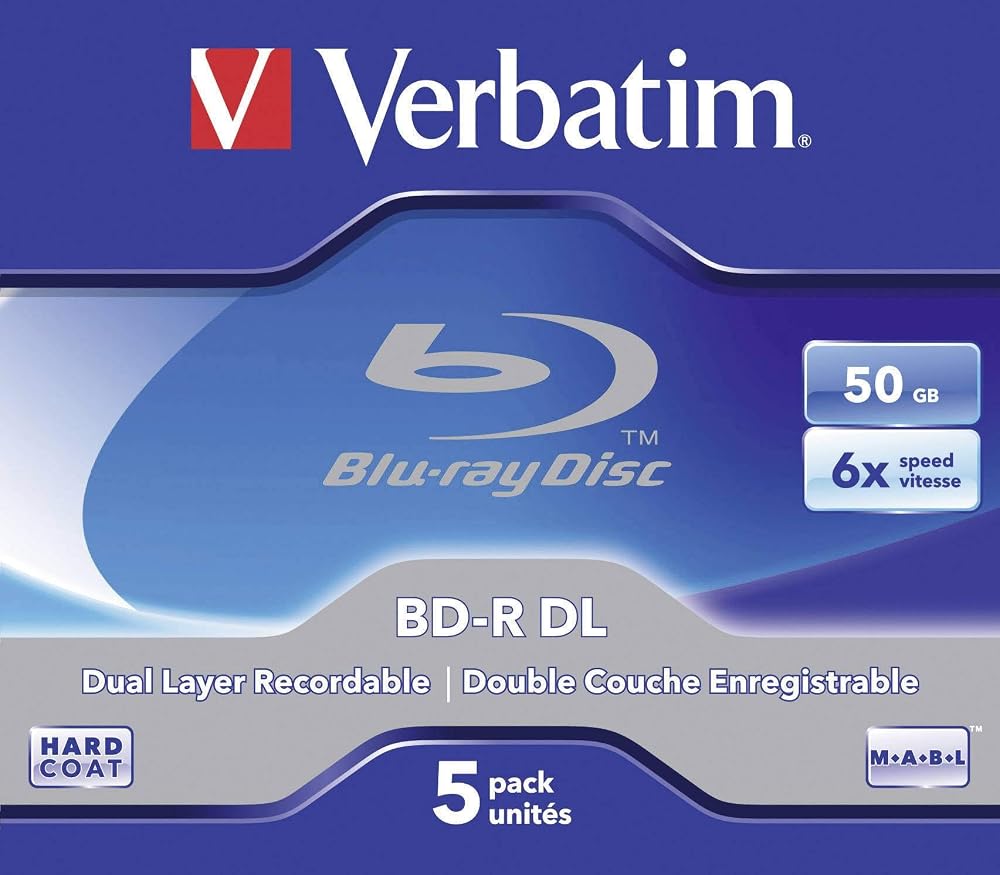 Verbatim 43748 BD-R DL 50GB 6x 5 Pack Jewel Case Blu-ray Discs