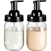 Amolliar Plastic Mason Jar Foaming Soap Dispenser with Pump Lid,16OZ Refillable Hand Soap Dispenser Set with Cute Lables - Farmhouse Decor for Kitchen/Bathroom, Lotion Liquid Dish Soap (2 Pack, Black)