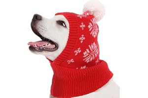 IDOMIK Christmas Dog Hat Costume For Small And Medium Dogs & Cats Warm Winter Dog Knitting Hat Cute Puppy Neck Ear Warmer/Protector Funny Teddy Pet Cap With Pompon Cozy Red Knit Headwear For Pets S-XL
