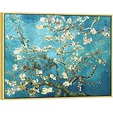 Wieco Art Framed Wall Art Canvas Prints of Almond Blossom by Vincent Van Gogh Paintings Reproduction Abstract Artwork for Wall Decor Golden Frame