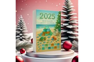 2025 Sea Glass Christmas Tree Advent Calendar，24 Days Christmas Countdown Calendar with 24 Mini Natural Sea Glass Christmas T