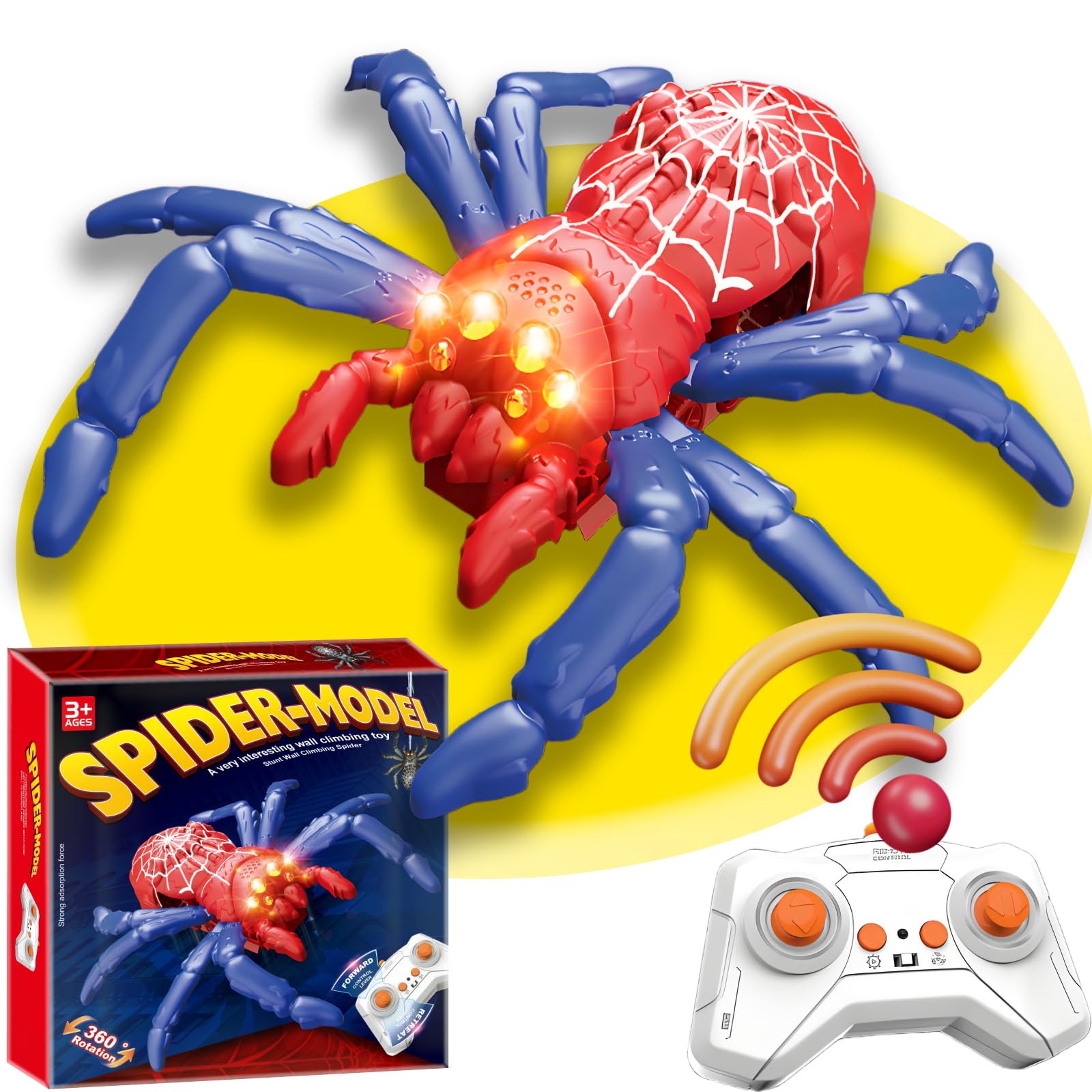 BLOOOK Remote Control Spider Toys,Wall Climbing Spider RC 2.4GHz,360°Rotating Rechargeable Wall Crawler Spiders with Eye & Lights,Birthday Gifts for 3-12 Year Old Boys Kids Girls 3 4 5 6 7 8 Year
