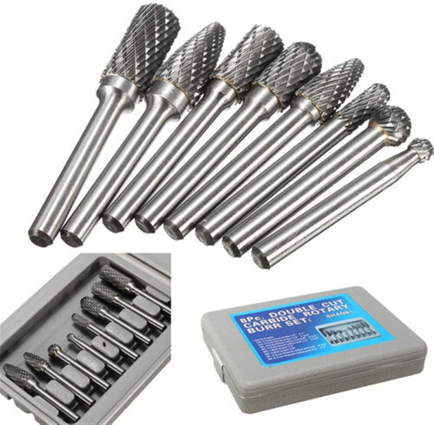 Drill Rotary Burrs Cutting Burs Metal Polishing 8Pcs 1/4'' Shank Double