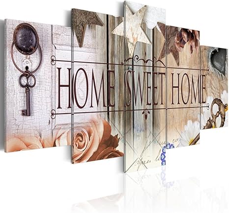 Amazon Com Awlxphy Decor Home Sweet Home Canvas Wall Art Painting 5 Panels Framed For Living Room Decoration Modern Still Life Love Stretched Print Artwork Giclee Wedding Gift Beige W60 X H30 Posters