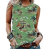 Western Cactus Horse Tank top Cactus Shirts for Women Desert Horse Graphic Casual Cowgirl Round collar Vintage Vest top