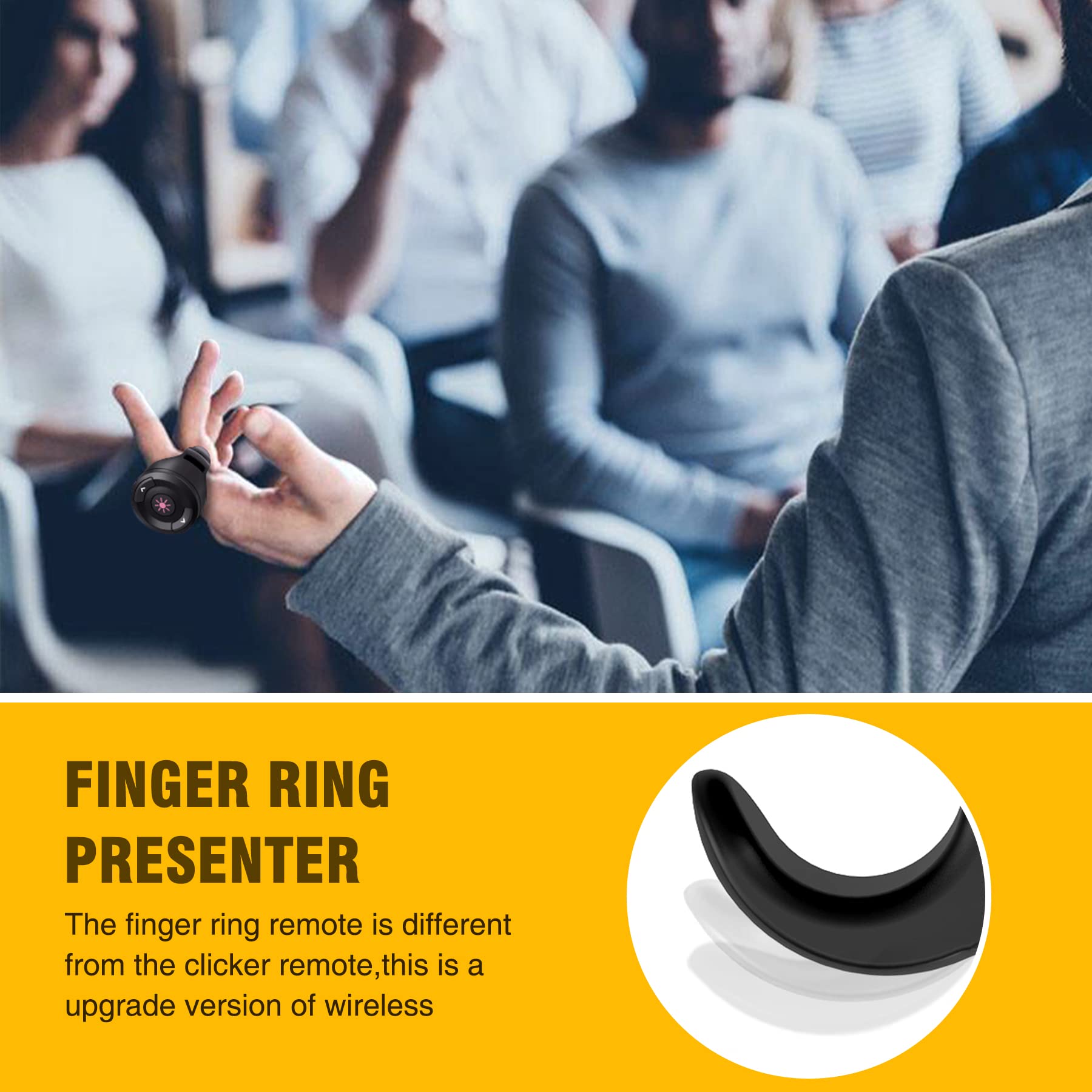 Presentation Clicker USB Rechargeable Powerpoint Clicker, Finger Ring RF 2.4GHz Wireless Presenter Remote Clicker for Powerpoint Presentations for Mac Laptop PC