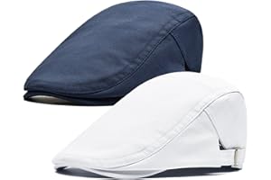 Qossi 2 Pack Newsboy Hats for Men Flat Cap Cotton Adjustable Breathable Irish Cabbie Ivy Driving Hunting Hat