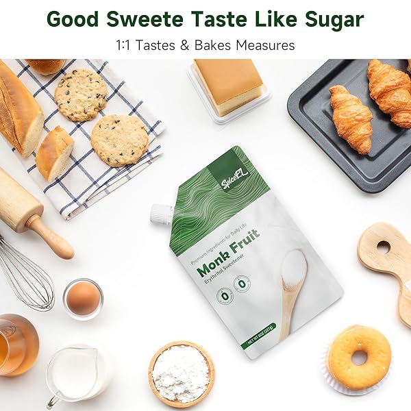 SPICEEL MONK FRUIT SWEETENER WITH ERYTHRITOL – WHITE SUGAR SUBSTITUTE, COFFEE, TEA, GLUTEN FREE, VEGAN, SUGAR REPLACEMENT(8 OZ)