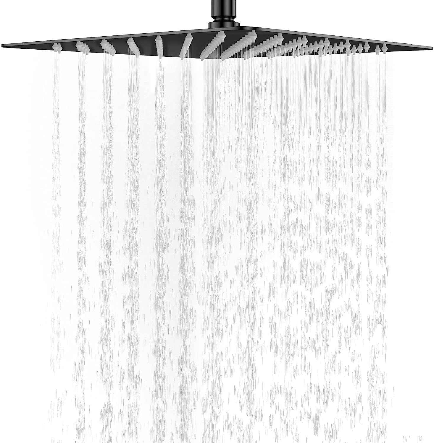 AUGIRKI Square Rainfall Shower Head, 10 inch Large Overhead Fixed Rain Showerhead with Angle Adjustment, Stainless Steel 304 with Matte Black - Standard Fitting, Easy Replacement
