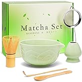RANERANE Matcha Whisk Set, Lotus Green Ceramic Matcha Set Includes Matcha Bowl, Matcha Whisk (Chasen) and Holder, Sifter, Bamboo Scoop & Spoon - 6 Pcs Matcha Kit for Matcha Lovers