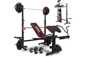 MAIDOMA Bench Press, Adjustable Weight Bench with Leg Extension/Curl and Squat Rack, Foldable Workout Bench with Preacher Curl, Multifunctional Bench Press Set for Home Gym, 6 in 1, 900LBS(US Stock)