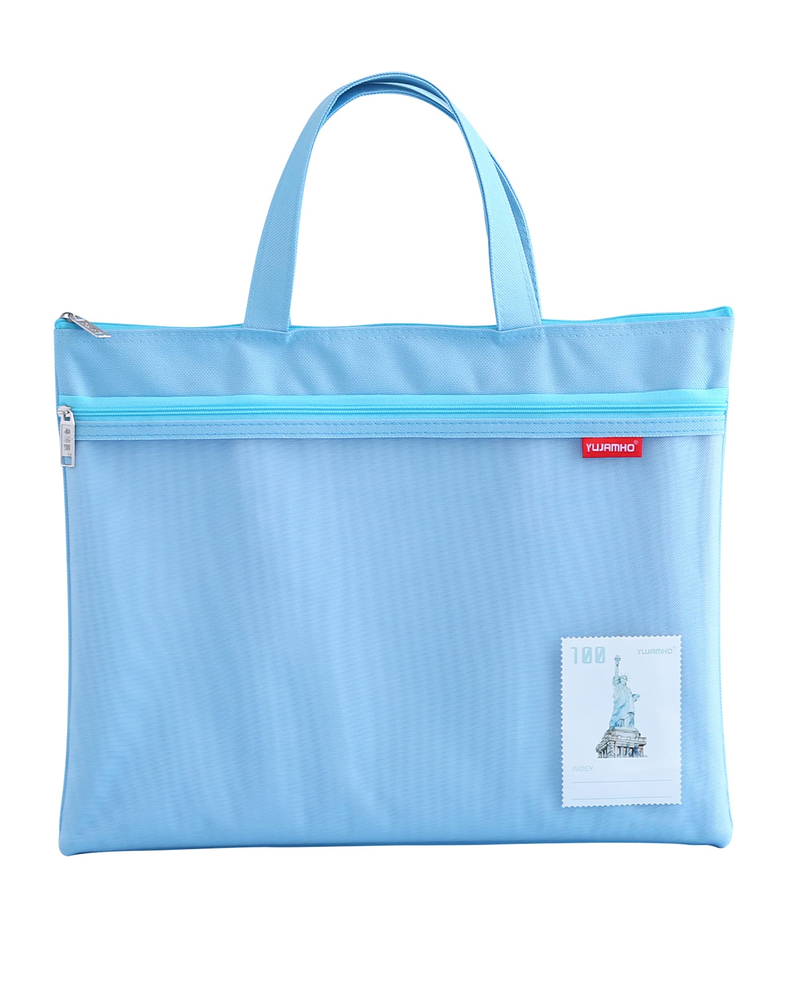 A4 Document Bag Zip Bag Nylon Mesh Bag Waterproof Double Zip Small Labels Student Office Supplies Travel Bag Blue