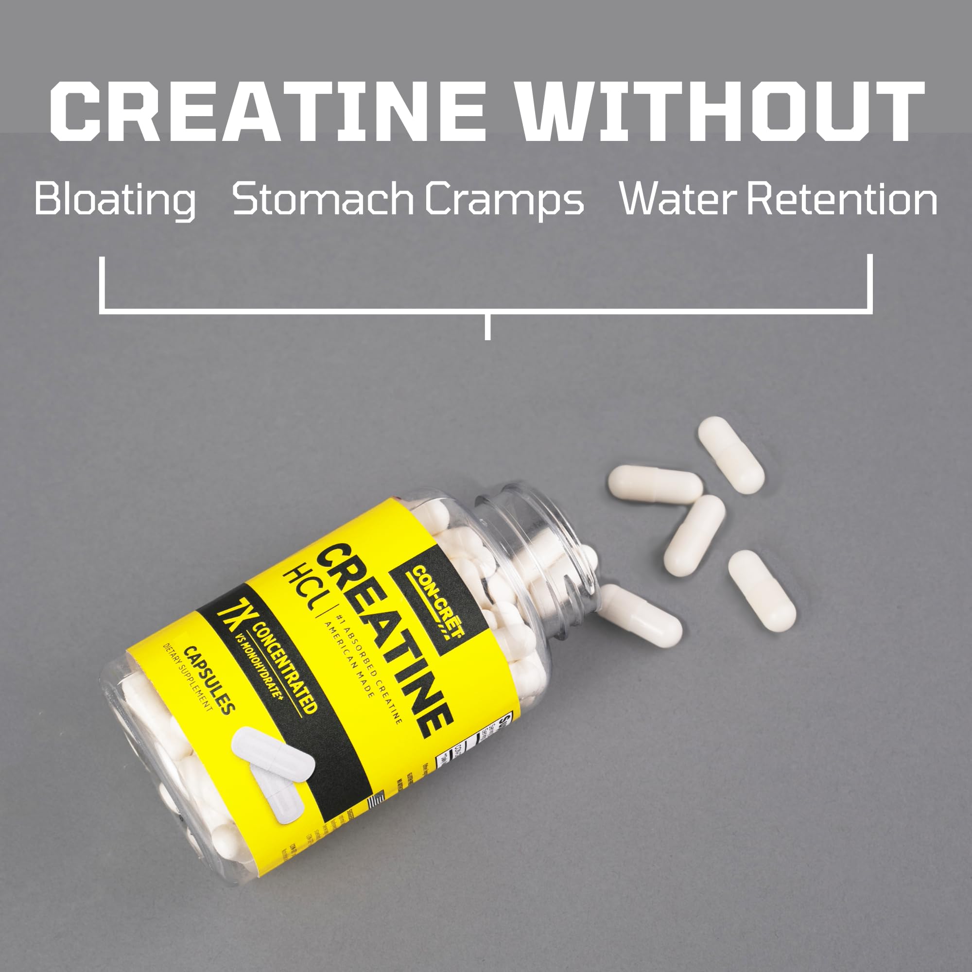 CON-CRET Creatine HCl Capsules | Muscle, Cognitive, Cellular Energy Support | No Bloating or Cramps | USA Made & NSF Certified | Creatine Pills (72ct)