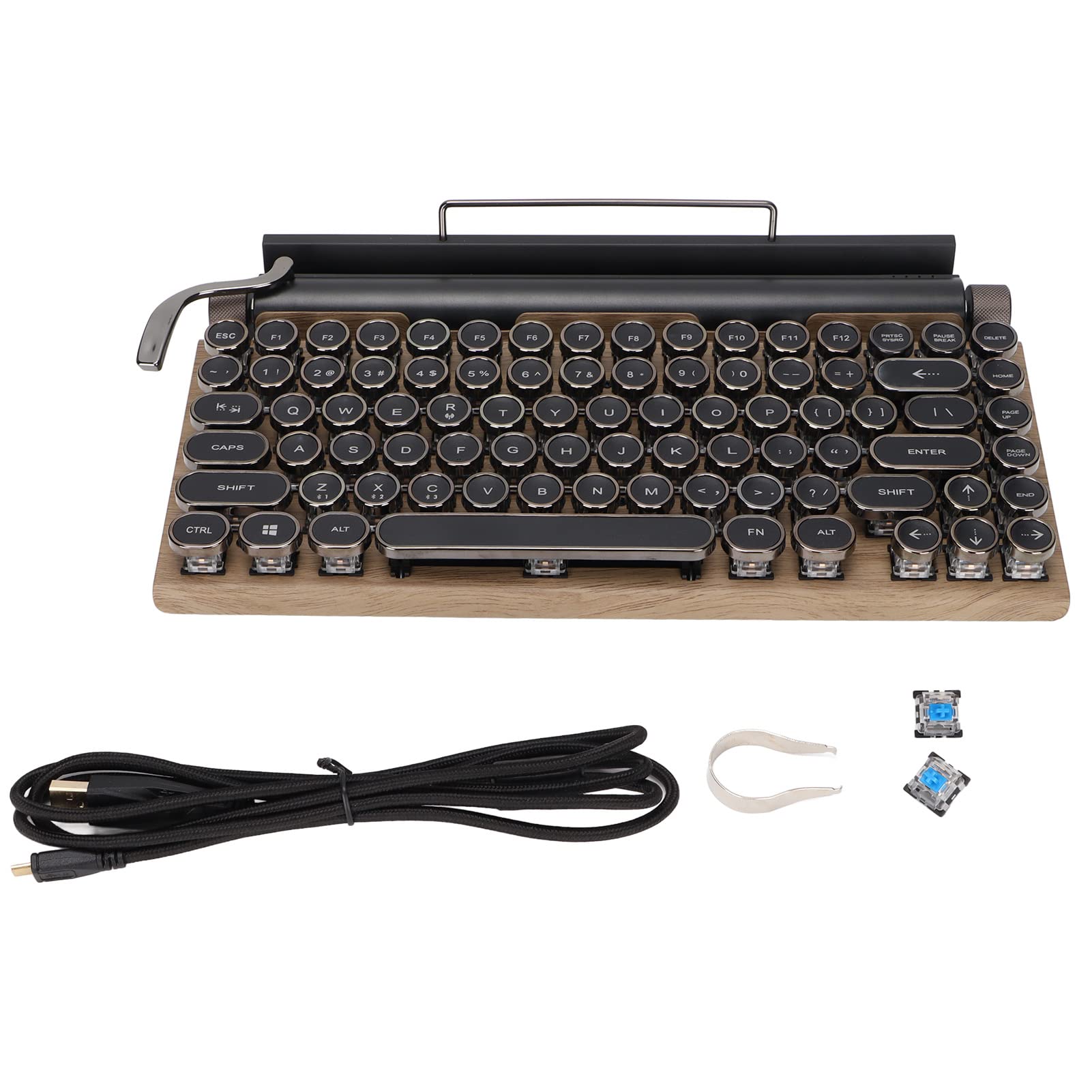 Annadue Retro Typewriter Keyboard,Vintage Polka Dot Retro Compact,Wireless Bluetooth Mechanical for Desktop PC/Laptop Mac/Phone,83 Keys,Blue Switch