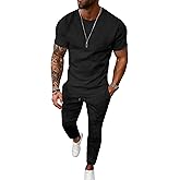 UOUA Mens 2 Piece Sweatsuit Set Short Sleeve Sweatshirt Jogging Sweatpants Tracksuits Outfits