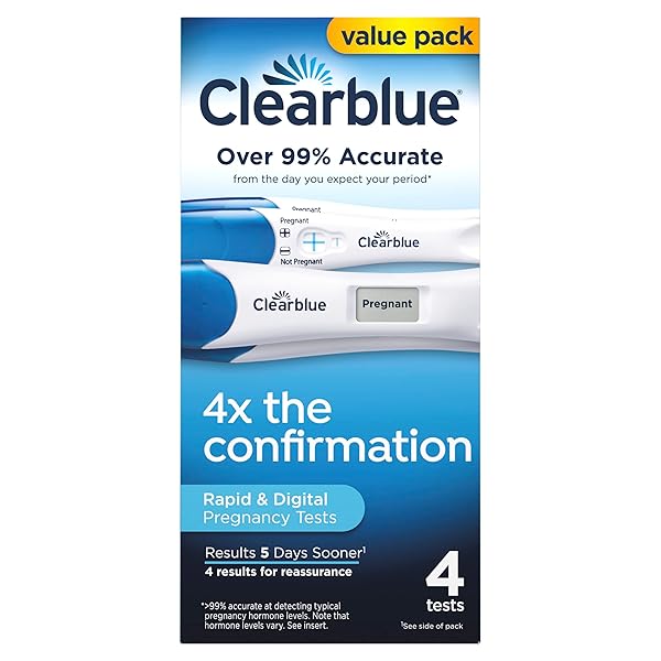 CLEARBLUE PREGNANCY TEST COMBO PACK, 4CT – DIGITAL WITH SMART COUNTDOWN & RAPID DETECTION – VALUE PACK