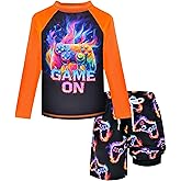 Boys Rash Guard Swim Set with Swim Trunks Bathing Suit Long Sleeve Swim Shirt Quick Dry Swimsuit Kids Swimwear Size 7-16