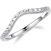 MOOSEA Curved Moissanite Wedding Bands for Women, Anniversary Promise Ring | 0.27ct Moissanite Rings for Women, D-E Color VVS1 Clarity Lab Grown Moissanite, 925 Sterling Silver, Curved Wedding Band