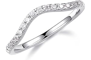 MOOSEA 1.8mm Moissanite Curved Wedding Band for Women, D Color VVS1 Clarity Round Lab Created Half Eternity Ring 14K White Yellow Rose Gold Vermeil Moissanite Contour Stackable Rings for Women