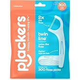 Plackers Twin Line Floss Picks, Intense Mint, 300 Count | PTFE free Tuffloss, Fits tight teeth, Fold-out FlipPick, Plaque removal, QuickFix Grip, Resealable bag