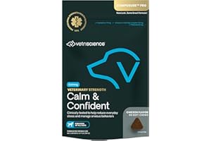 VetriScience Veterinary Strength Calm & Confident Chews - Stress Supplement for Pets - Supports Brain Function for Cats & Dogs - with L-Theanine, Thiamine & More - 60 Count