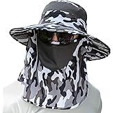 UPF 50+ Sun Fishing Hat for Men Women Wide Brim Hat with Detachable Face Cover & Neck Flap