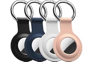 R-fun Air tag Holder with Keychain, [4 Pack] Silicone Protective Air Tag case Cover with Key Rings for Wallet, Dog Collar, Lu