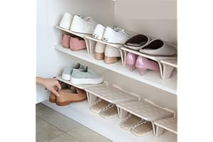 ASkinds 6 Pack Shoe Stacker Slots Space Saver, Double Layer Stack Shoe Racks, Increase Space by 200% Shoe Stackers for Home Closet Organization(Apricot)