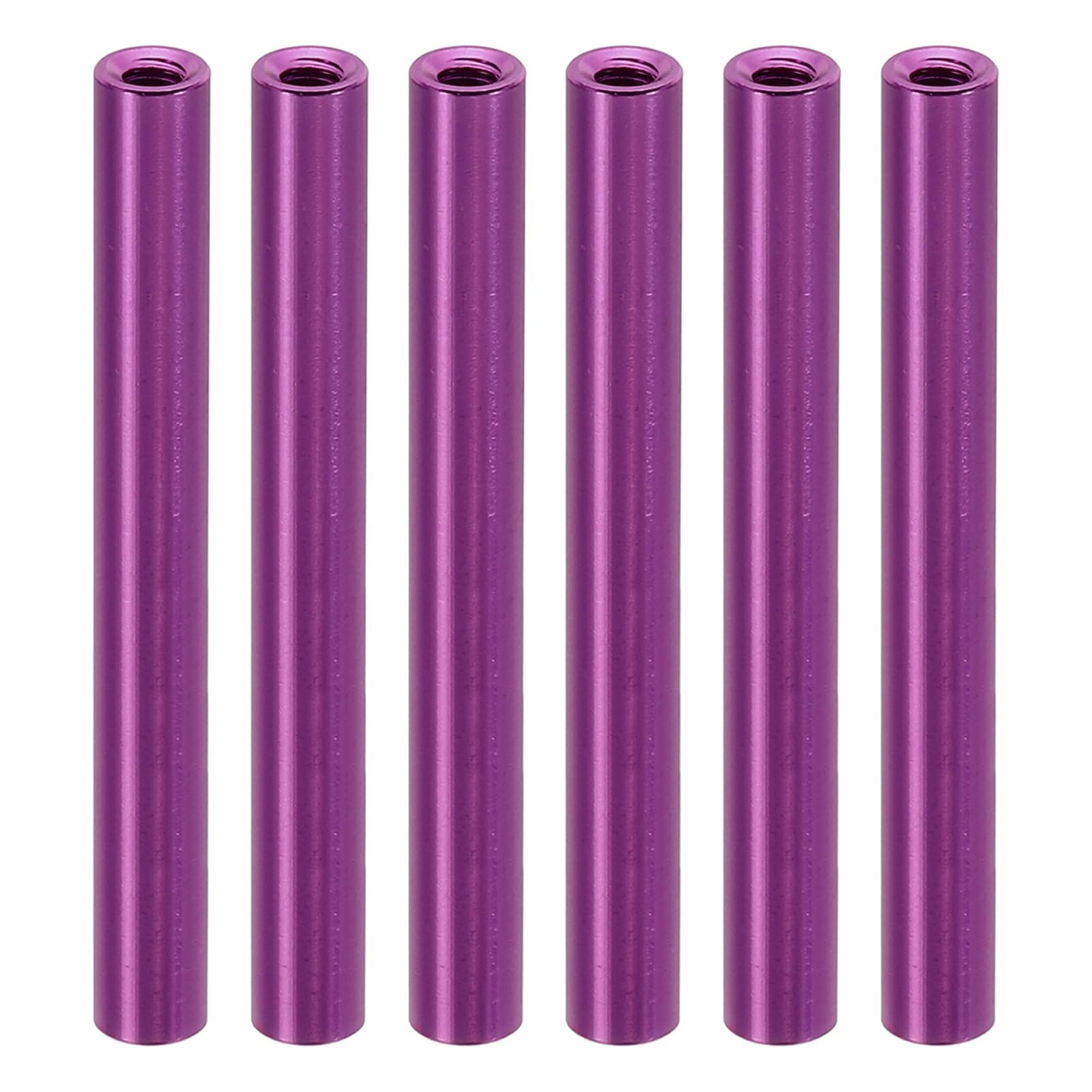 PATIKIL 6pcs M3 Metal Threaded Standoff Spacer Nuts, Round Aluminum Spacers Female Coupling Screws, 1/8" ID x 3/16" OD, Purple 3x5x50mm
