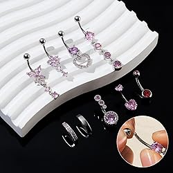 Beautidots 9PCS Belly Button Ring Pink Dangle