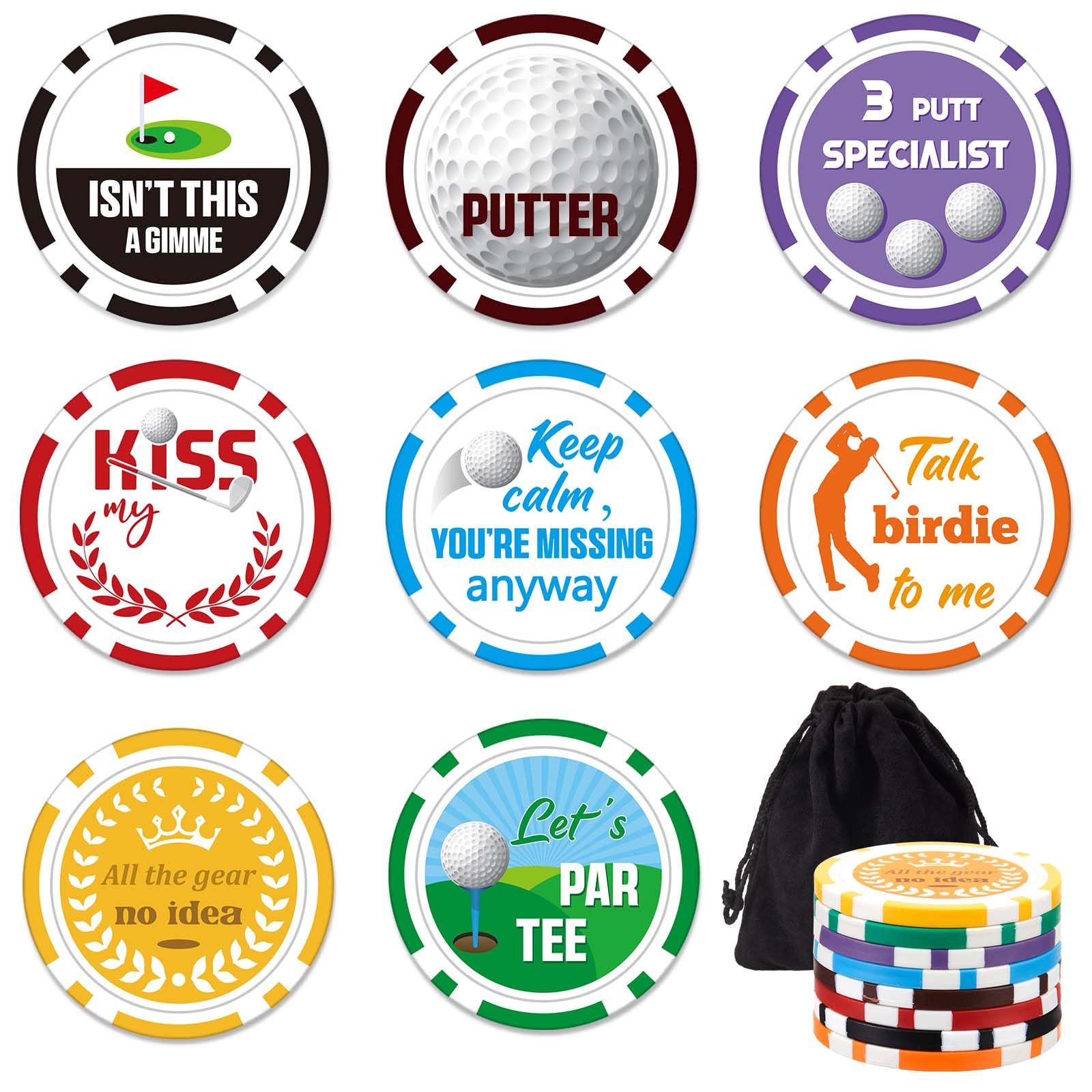 Namalu 8 Pieces Funny Poker Chip Golf Ball Markers for Putting Green Golf Gifts for Men Ball Marker Accessories for Novelty Bad Putter Collection Father's Day Gift
