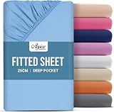 Aspire Homeware Double Fitted Sheet 25 cm Deep Light Blue Hotel Quality
