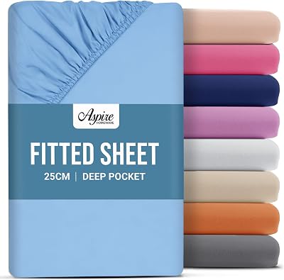 Aspire Homeware Double Fitted Sheet 25 cm Deep Light Blue Hotel Quality