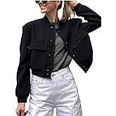 Lumister Women's Fashion Cropped Button Down Lightweight Cropped Bomber Jacket Varsity Shacket with Side Pockets