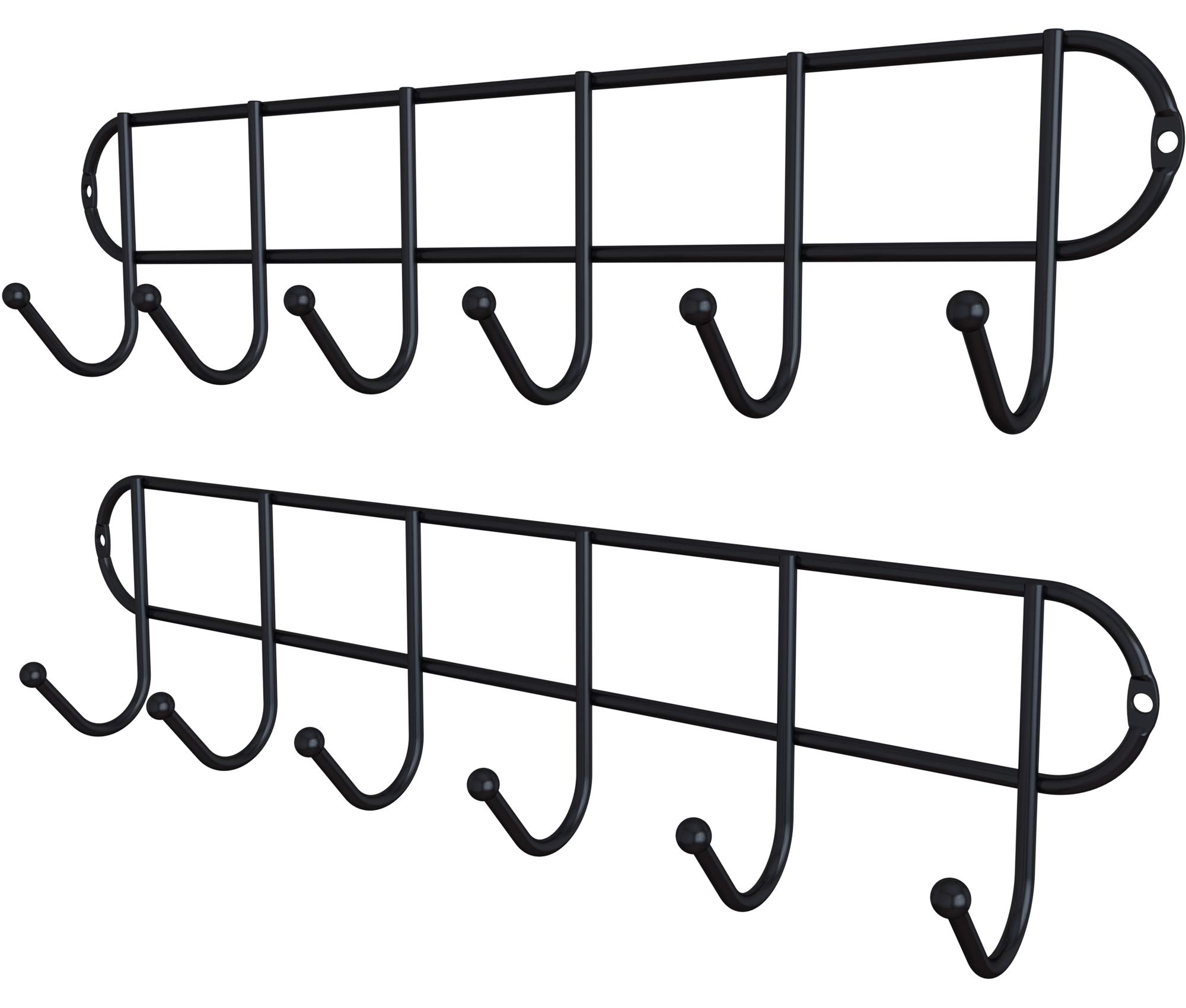 Tibres - Kitchen Utensil Rack with Hooks for Hanging Spoons Spatulas and Towels - Small Cups and Mugs Hook Hanger Wall Mounted - Utensil Holder for Cupboard Back or Door - Black - Set of 2