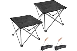 FUNDANGO Folding Camping Stool, 2 Pack 18.1 Inch Oversized Foot Stools 330 Lbs Heavy Duty Portable Padded Seat Anti-Slip Foots & Carry Bag for Fishing Outdoor Lawn Travel (Black)