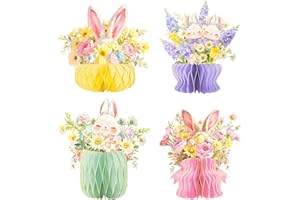 NICROHOME EUR Easter Centerpiece Decorations, 4 PCS Vase-Shaped Honeycomb Decoration with Easter Bunny Floral Pattern, 3D Gli